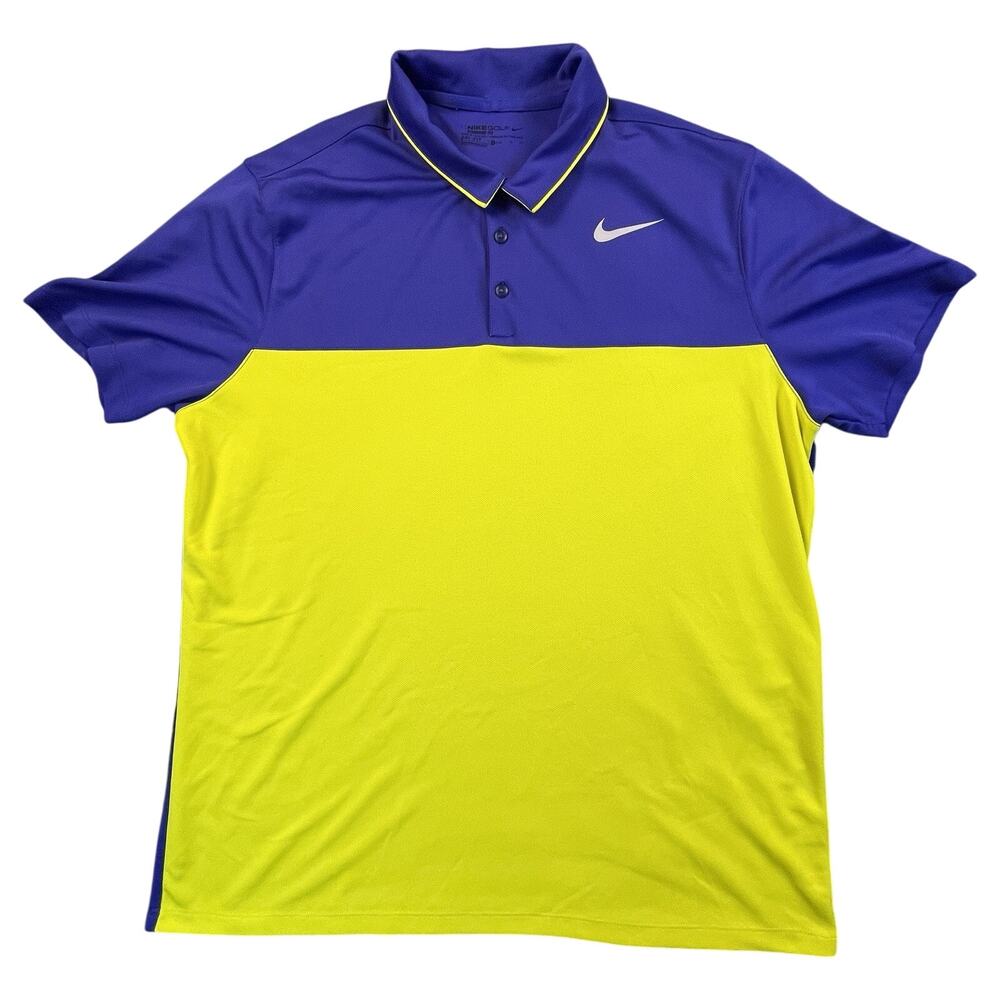 Nike Golf Dri-Fit Polo (XL) Neon Green & Purple Colorblock